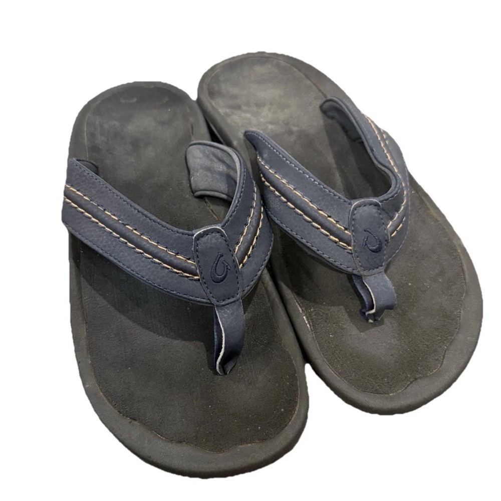 Olukai Hokua Men’s Flip Flop Sandals Black And Navy Blue Size Men’s 10